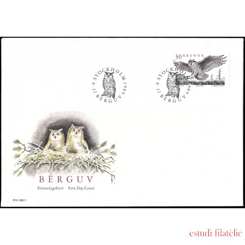 Suecia Sweden SPD FDC 1547 1989 Fauna Búho real Sobre primer día