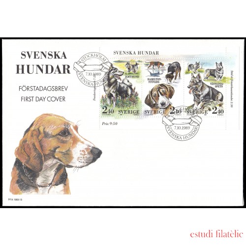 Suecia Sweden  SPD FDC HB17 1989 Día del sello Centenario de los clubs caninos suecos Sobre primer día