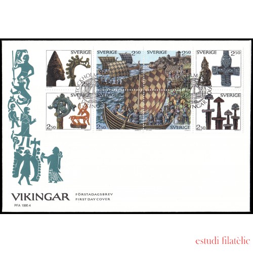 Suecia Sweden SPD FDC 1575/82 1990 Vikingos Sobre primer día