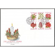 Suecia Sweden SPD FDC 1625/30 1990 Navidad Flores de temporada Rojo y verde Sobre primer día