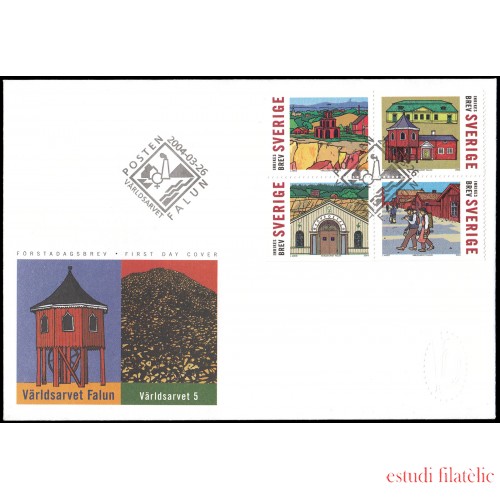 Suecia Sweden SPD FDC 2376/79 2004 Patrimonio mundial Villa minera de Falun Sobre primer día