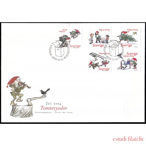 Suecia Sweden SPD FDC 2424/28 2004 Navidad Gnomos del ilustrador Bjorn Berg Sobre primer día