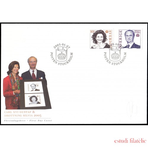 Suecia Sweden SPD FDC 2429/30 2005 Rey Carlos Gustavo XVI y Reina Silvia Sobre primer día