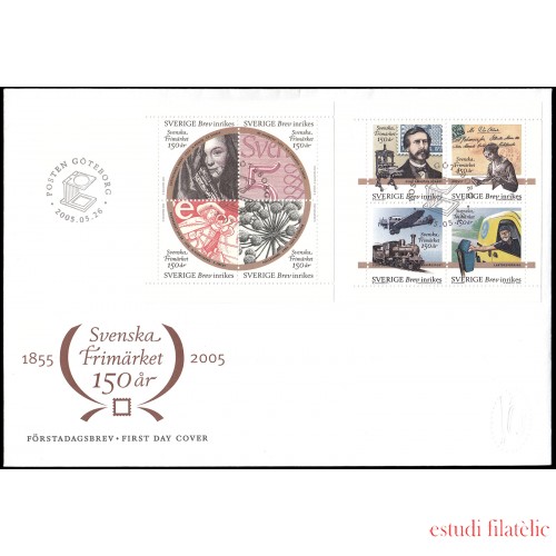 Suecia Sweden SPD FDC  2451/58 2005 150 aniv. primeros sellos de Suecia Sobre primer día