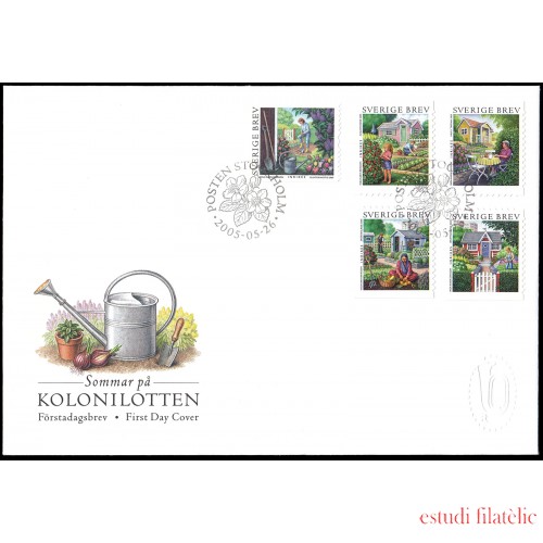 Suecia Sweden SPD FDC 2459/63 2005 Verano en el jardín, jardines y su cabaña en verano Sobre primer día