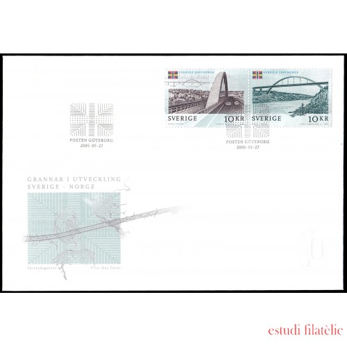 Suecia Sweden SPD FDC 2465/66 2005 Inauguración del puente Svinesund Emisión conjunta con Noruega Sobre primer día