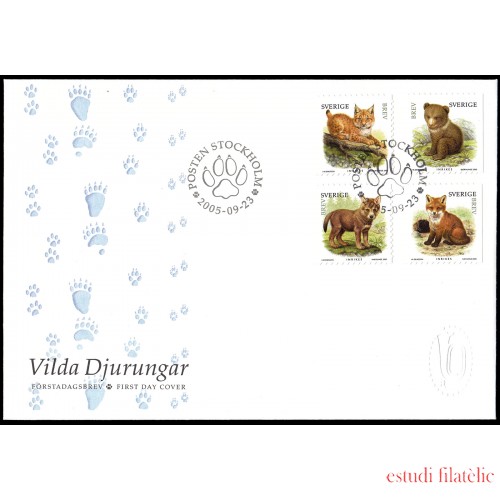 Suecia Sweden SPD FDC 2477/80 2005 Fauna Cachorros de animales salvajes Sobre primer día