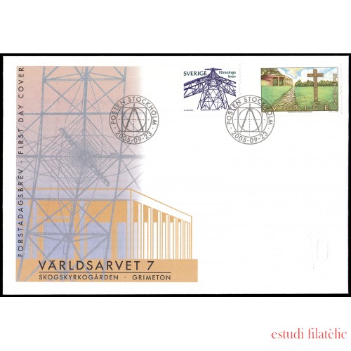 Suecia Sweden SPD FDC 2481/82 2005 Patrimonio mundial Estación de radio Grimeton Cementerio de Skogskirkogarden Sobre primer día