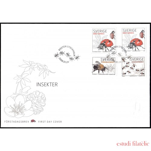 Suecia Sweden SPD FDC 2606/08 2008 Fauna Insectos Sobre primer día