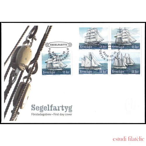 Suecia Sweden SPD FDC 2623/26 2008 Buques-escuela Veleros Sobre primer día