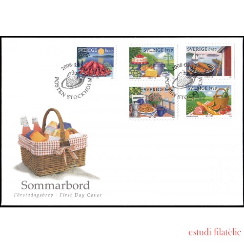 Suecia Sweden SPD FDC 2627/31 2008 Plato de langostas Gastronomía estival Sobre primer día