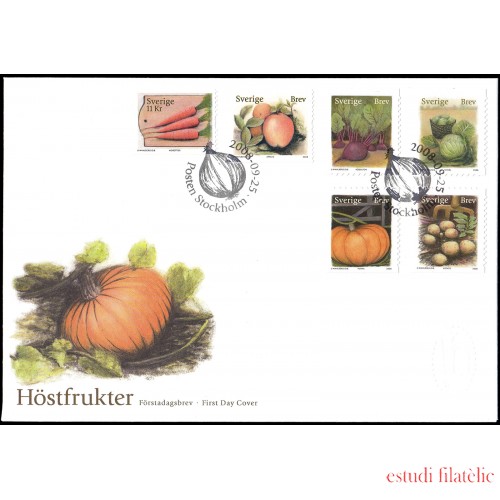 Suecia Sweden SPD FDC 2634/39 2008 Flora Legumbres y frutas de agricultura orgánica Sobre primer día