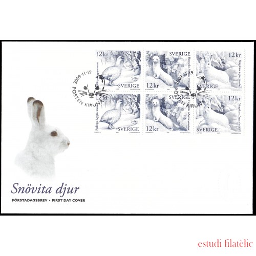 Suecia Sweden SPD FDC 2712/14 2009 Animales de pelaje blanco en invierno Sobre primer día