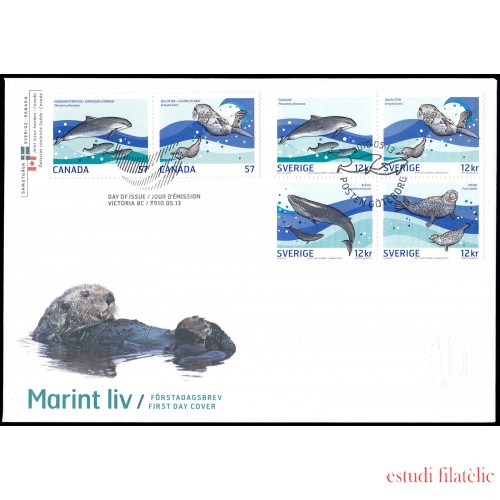 Suecia Sweden SPD FDC 2741/44 2010 Fauna Mamíferos marinos Sobre primer día