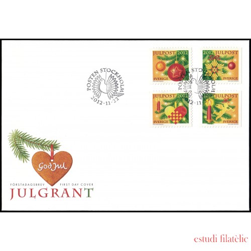 Suecia Sweden SPD FDC 2888/91 2012 Adornos de Navidad Sobre primer día