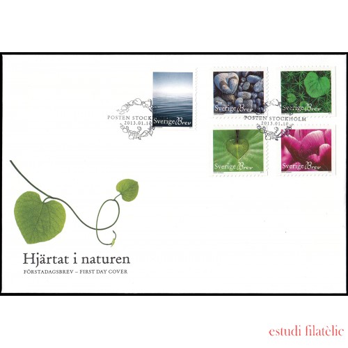 Suecia Sweden SPD FDC 2894/98 2013 Flora La naturaleza con forma de corazón Horizonte Sobre primer día 