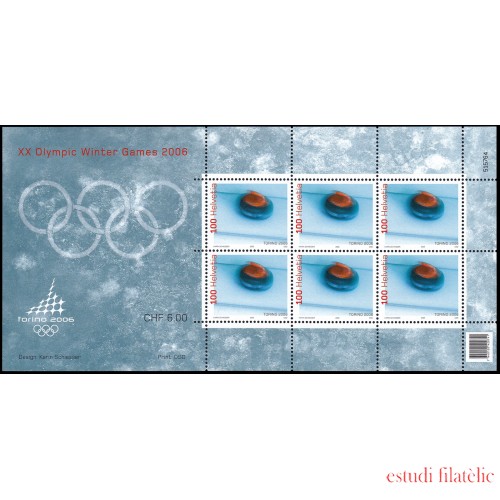 Suiza Switzerland 1875 2005 Juegos olímpicos de invierno 2006 en Turín Curling minihojita MNH