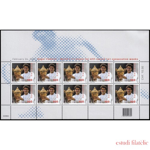 Suiza Switzerland 1932 2007 Deporte Tenis Roger Federer gran campeón minihojita MNH