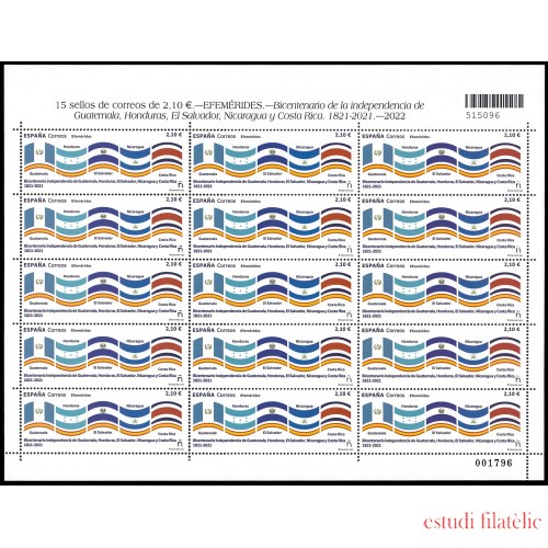 España Spain Minipliego 99o 2022 Bicentenario Independencia Guatemala, Honduras, El Salvador, Nicaragua y Costa Rica
