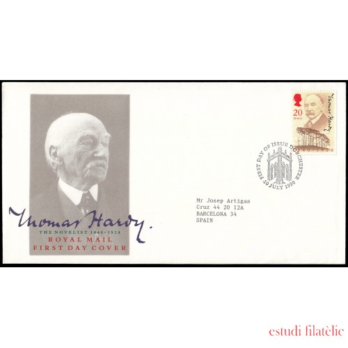 Gran Bretaña 1468 1990 SPD FDC Aniversario del nacimiento de Thomas Hardy Dorchester Sobre primer día