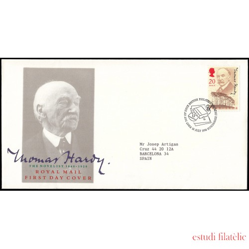 Gran Bretaña 1468 1990 SPD FDC Aniversario del nacimiento de Thomas Hardy Philatelic Bureau Sobre primer día