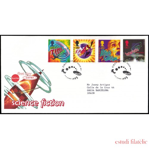 Gran Bretaña 1822/25 1995 SPD FDC Ciencia ficción Wells Sobre primer día