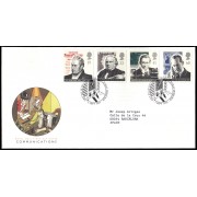 Gran Bretaña 1833/36 1995 SPD FDC Pioneros de la comunicación Rowland Hill y Guglielmo Marconi Philatelic Bureau Sobre primer día