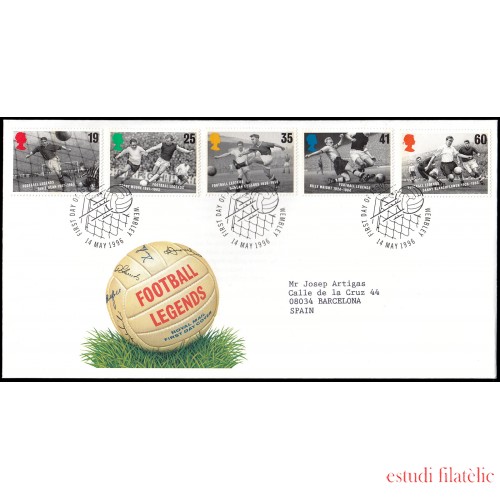 Gran Bretaña 1871/75 1996 SPD FDC Celebridades del fútbol británico Wembley Sobre primer día