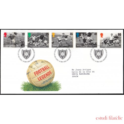 Gran Bretaña 1871/75 1996 SPD FDC Celebridades del fútbol británico Philatelic Bureau Sobre primer día