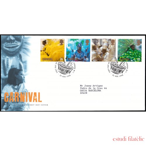 Gran Bretaña 2052/55 1998 SPD FDC Europa Festivales nacionales Carnavales London Sobre primer día