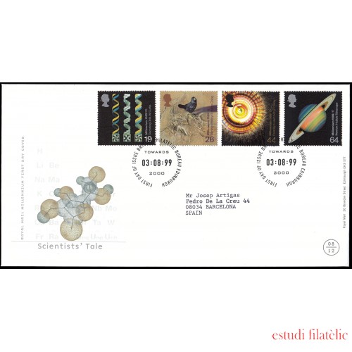 Gran Bretaña 2121/24 1999 SPD FDC Millennium Serie 8 Los científicos Philatelic Bureau Sobre primer día