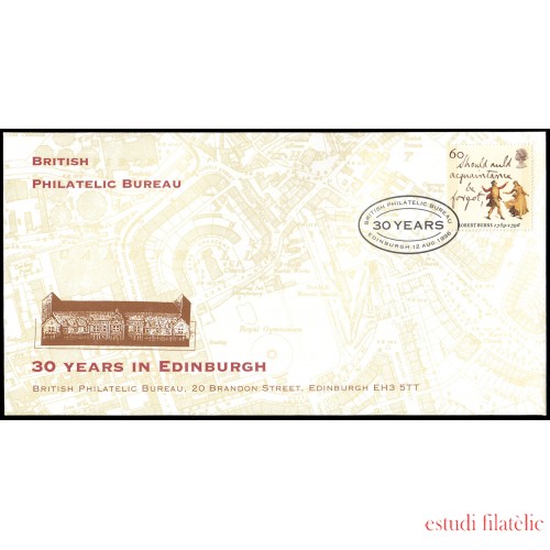 Gran Bretaña 1850 1996 Bicentenario de la muerte de Robert Burns, poeta escocés Sobre con matasello conmemorativo Philatelic Bureau