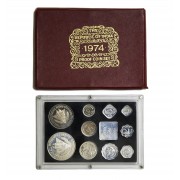 India Estuche Oficial de Monedas Proof de la India de 1974 con 50 Rupias Proof de Plata y 10 Rupias Proof