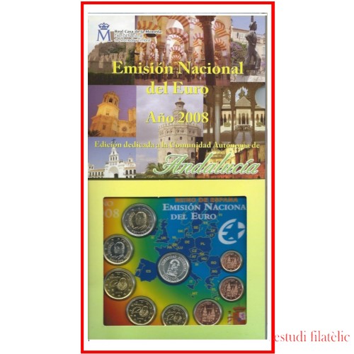 España Spain 2008  Cartera Oficical Euros € Serie Autonomías Andalucía+  medalla