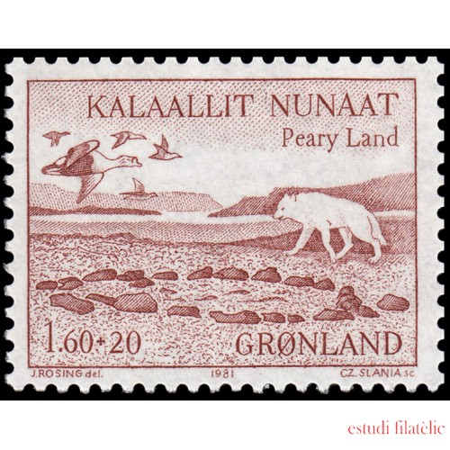 Groenlandia 118 1981 Paisaje en Peary Land Zorro Polar Vulpes lagopus MNH