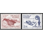 Groenlandia 126/27 1982 1000 años de Colonización de Groenlandia Sede del obispo y báculo del obispo Smyrill MNH