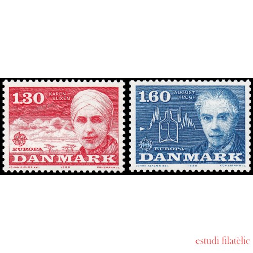 Dinamarca Denmark 700/01  1980 Europa Personalidades Karen Blixen y August Krogh MNH