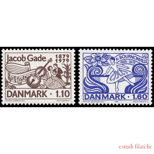 Dinamarca  Denmark 696/97 1979 Aniversarios de musica J.Gade August Bournonville MNH