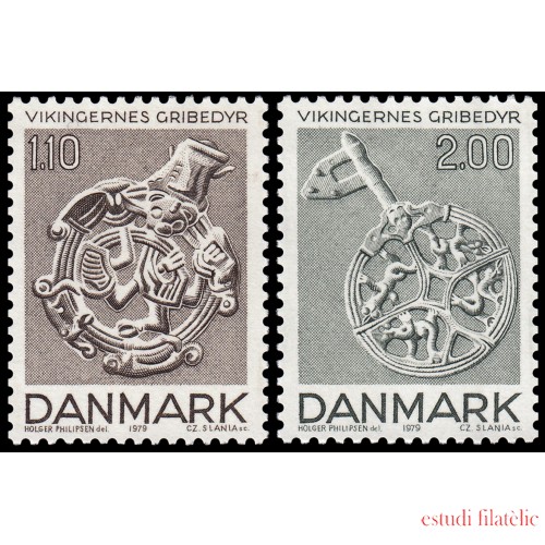 Dinamarca  Denmark 689/90 1979 Arte de la era vikinga MNH