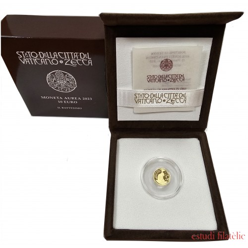 Vaticano 2023 Cartera Oficial Estuche Moneda 10€ euros Oro  Proof  El Bautismo 