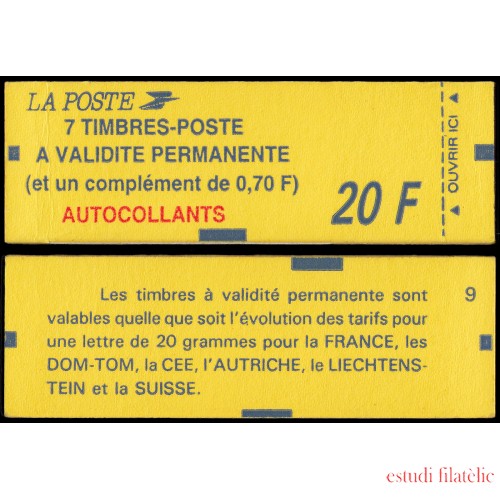 France Francia Carnet 1504-C Tipo Marianne de Briat 4 sellos nº 2874 + 1 viñeta y 3 nº 2874  + 1 nº 2873 + 1 viñeta Autoadhesivos