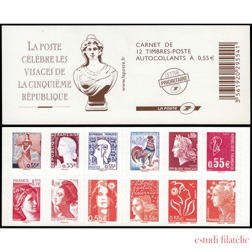 France Francia Carnet 1518-C Diferentes Marianne 12 sellos nº 4287/98 Autoadhesivos