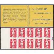 France Francia Carnets 2874-C2 Tipo Marianne de Briat rojo 10 sellos Autoadhesivos