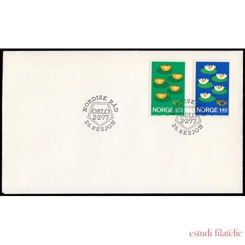 Noruega Norway 693/94 SPD FDC 1977 Nórdico 1977 Nenúfares Sobre primer día