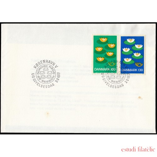 Dinamarca  Denmark 636/37 SPD FDC 1977 Norden 1977 Nenúfares Sobre de Primer Día