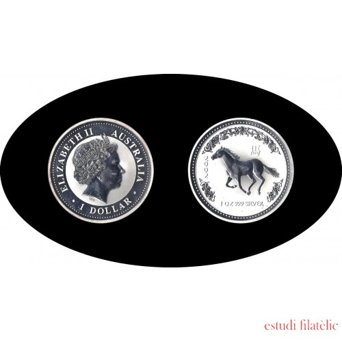 Australia 1 OZ onza 2002 Año del caballo Year of the horse 1$ Plata Ag 