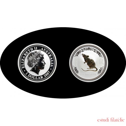 Australia 1 OZ onza 2007 Año de la rata Year of the mouse 2008 Plata dorada 1$ Plata Ag