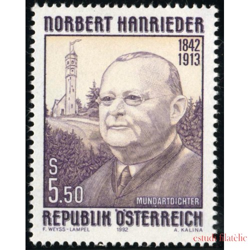 Öesterreich Austria   Nº 1889   1992  150º Aniv. del nacimiento de Norbert Hanrieder-escritor-Lujo