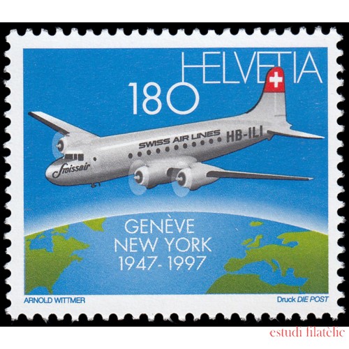 Suiza Switzerland  1537 1997 50 aniv. de los vuelos de Swissair sobre el Atlántico Norte MNH