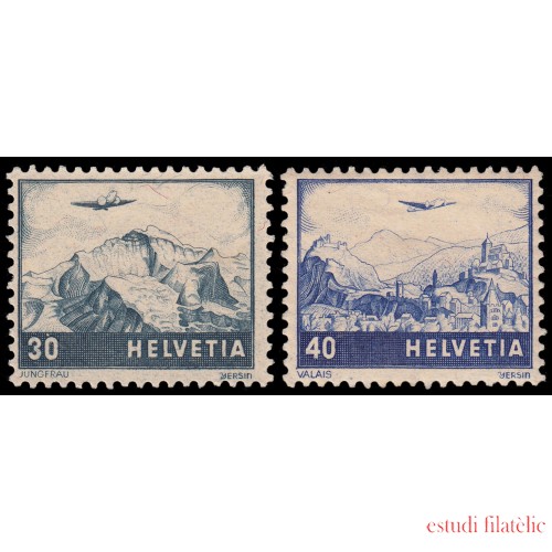 Suiza Switzerland A-42/43 1948 Avión sobre paisajes MH